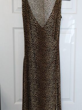 Leopard Print V-Neck Slip Dress - Brown